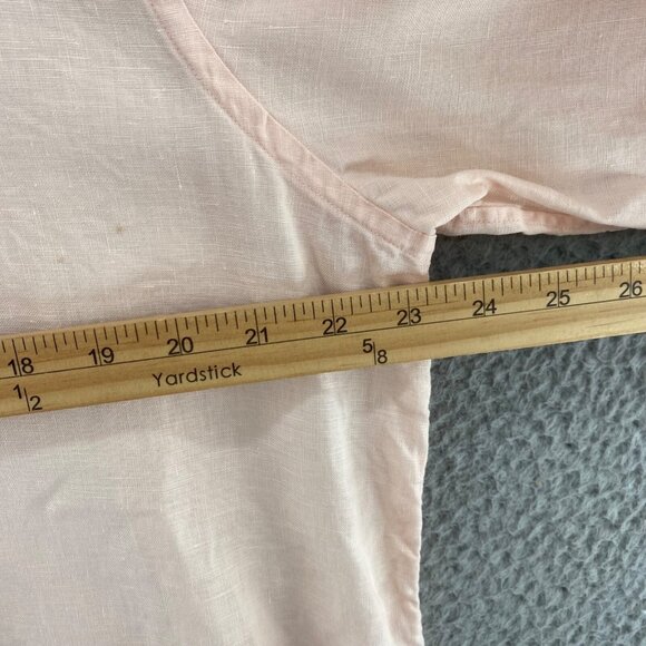 Lauren Ralph Lauren Shirt Womens Large Pink Linen Roll Tab Sleeve Button Collar - Picture 9 of 10